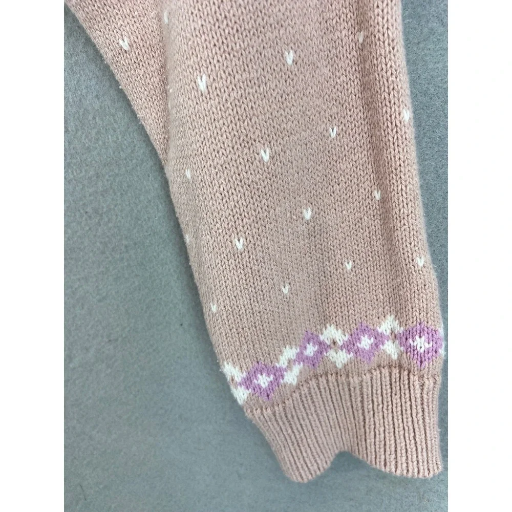 Aeropostale Fair Isle Sweater Womens XL Pink Cropped Snowflake Knit Scoop Neck
